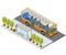 Bus Stop Station Autobus with People and Seats Isometric View. Vector