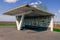 Bus Stop in Svetlograd, Russia, decorated by mosaic, Soviet modernism brutalism construction