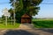 The bus stop in the traditional French village of Saint Sylvain in Europe, France, Normandy, Seine Maritime, in summer on a sunny