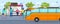 Bus stop, waiting people passenger vector illustration. City transportation, public transport standing on road near