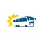 Bus symbol. Passenger bus silhouette with sun rays.