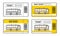 Bus travel ticket, autobus public transport pass outline icon set. Paper passenger seat card trip on city transportation. Vector