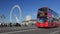 Bus on Westminster Bridge with London Eye