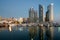 Busan city skyline view at Haeundae district, Gwangalli Beach with yacht pier at Busan, South Korea