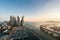 Busan city skyline view at Haeundae district, Gwangalli Beach with yacht pier at Busan, South Korea