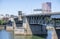 Buscle Morrison Bridge across Willamette River in Portland down town