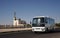 Buses on the background of the mosque.