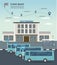 Buses at the bus terminal station. Transportation infographics