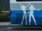 Buses with dancing patterns on the street