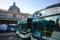 Buses of route 5 on a bus stop in front of Retiro Mitre railway station