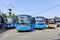 Buses are waiting for passengers at the Cicaheum Bus Station, Bandung City, West Java, Indonesia