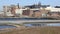 Bush Terminal Park, a breakwater groyne with walkway, tidal ponds, veiw of the semi-abandoned industrial area in the background