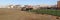 Bush Terminal Park, panoramic veiw of the sports field and semi-abandoned industrial area in the background, Sunset Park, Brooklyn