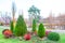 Bushes in ornamental garden in the autumn park