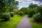 Bushes and trees along a walkway at Cylburn Arboretum, Baltimore