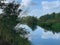 bushes and trees on the banks of the flowing river, thickets by the river, spring, a place for canoeing