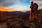 Bushwalker on a hike in upper Blue Mountains to peak