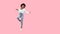 Bushy Black Woman Jumping Posing In Mid-Air, Pink Background, Panorama