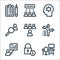 business administration line icons. linear set. quality vector line set such as office, lock, presentation, path, team, research,
