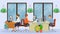 Business agency office, character male and female sitting in co working cabinet, flat vector illustration. Design