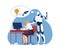 Business ai robot flat machine make idea, vector illustration. Human and artificial intelligence innovation character at