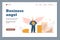 Business angel website with businessman with wings, flat vector illustration.