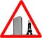 Business area triangle caution warning road sign on white background