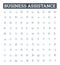 Business assistance vector line icons set. Mentoring, Consulting, Advisory, Coaching, Support, Guidance, Advice