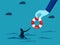 Business bankruptcy assistance concept. businessman on a paper boat and rescues a drowning man