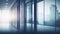 Business blur background office building lobby hall interior of white empty room with blurry light from glass wall window