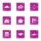 Business brick icons set, grunge style