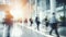 Business buildings seamlessly blend with blurred executives in this double exposure illustration. Corporate Business Background.