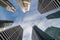 Business buildings skyline looking up with blue sky