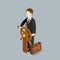 Business captain businessman driving wheel flat isometric vector