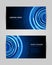 Business card with abstract circular waves vector template. Blue sound vibration running through water with bright