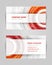 Business card with abstract circular waves vector template. Red sound vibration running through water with bright