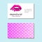 Business card with Beautiful girl lips with bright pink manicure nails. Beauty Business card, Logo, banner, poster. Vector illustr