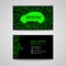 Business card - Green car and Electronic Printed circuit board on black background