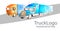 Business card for shipping companies with two different trucks in style, color on a white background