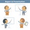 Business cartoon avatar set: report and presentation. Vector fla