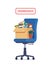 Business chair with box with office things. Dismissed. Fired from job. Vector illustration
