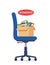 Business chair with box with office things. Dismissed. Fired from job. Vector illustration