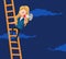 Business character advertising vector concept. Female business character climbing in ladder for attention.