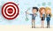 Business character team goals vector concept. Business people aiming target goal in dart.