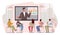 Business Characters Listen Speaker at Virtual Conference. Tutor Perform Data on Monitor in Office. Remote Online Meeting