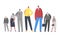 Business Characters Men and Women Wearing Formal Suits and Holding Briefcases Stand in Row. Job Hiring Concept