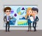 Business characters presentation vector concept. Business employee team presenting and showing sales.