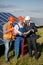 Business client, foreman and worker at solar energy station.