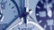 Business clock face arrow running in time extreme macro close up, moving fast seconds hand. Very close hand watch face with