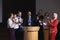 Business colleagues clapping hand for there colleague for the success in the auditorium stage